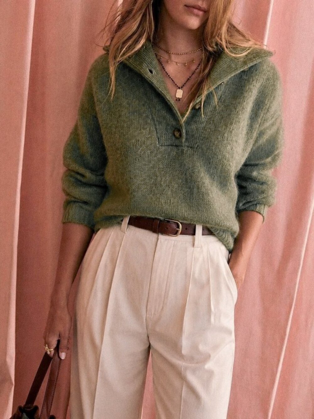 SÉZANE Mika Wool Mohair Sweater Jumper Olive Green XS - Picture 3 of 11
